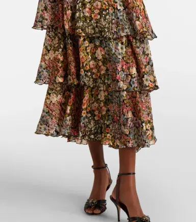 Valentino Floral plissé tiered silk midi skirt | Thumbnail 2 Valentino Floral plissé tiered silk midi skirt | Thumbnail 2