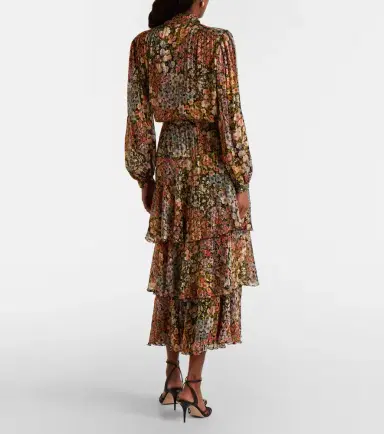Valentino Floral plissé tiered silk midi skirt | Thumbnail 4 Valentino Floral plissé tiered silk midi skirt | Thumbnail 4