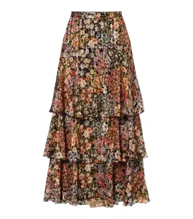 Valentino Floral plissé tiered silk midi skirt | Thumbnail 1 Valentino Floral plissé tiered silk midi skirt | Thumbnail 1