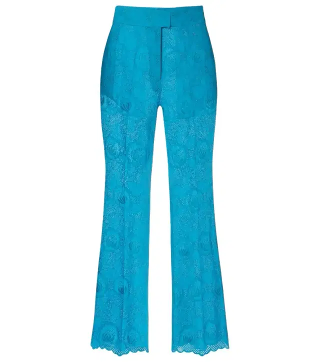 Broderie anglaise scalloped cotton straight pants