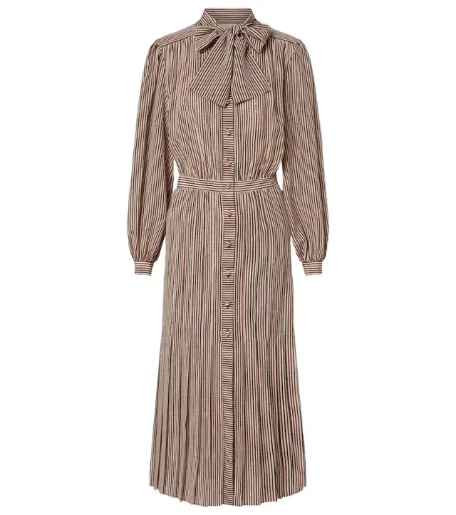 Valentino Striped tie-neck silk midi dress