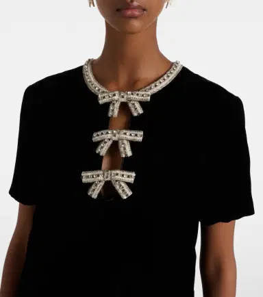 Valentino Embellished feather-trimmed velvet minidress | Thumbnail 4