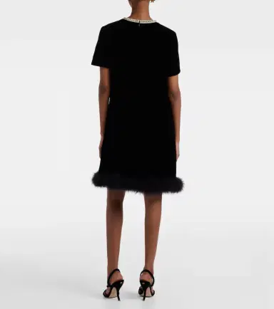 Valentino Embellished feather-trimmed velvet minidress | Thumbnail 5