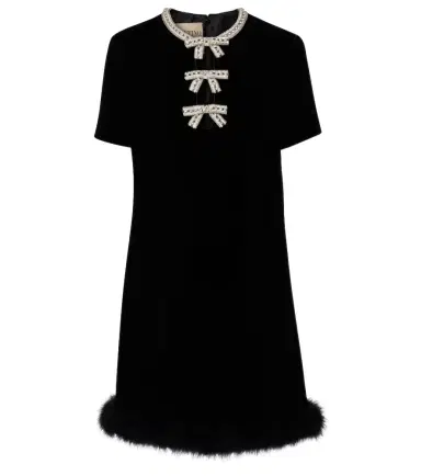 Valentino Embellished feather-trimmed velvet minidress | Thumbnail 1