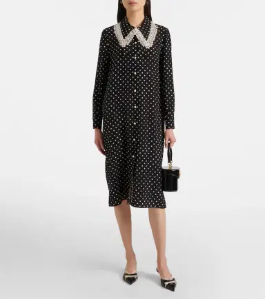 Valentino Polka-dot lace-trimmed silk shirt dress | Thumbnail 3
