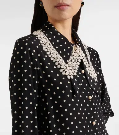 Valentino Polka-dot lace-trimmed silk shirt dress | Thumbnail 5