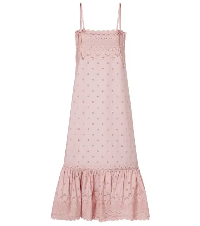 Broderie anglaise silk-trimmed cotton midi dress