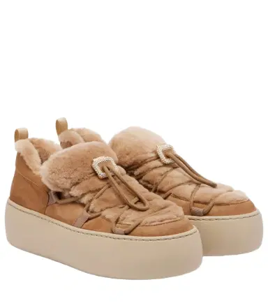 Roger Vivier Viv' Up embellished shearling and suede sneakers | Thumbnail 1 Roger Vivier Viv' Up embellished shearling and suede sneakers | Thumbnail 1