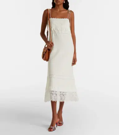 Valentino Lace-trimmed linen midi dress | Thumbnail 2 Valentino Lace-trimmed linen midi dress | Thumbnail 2