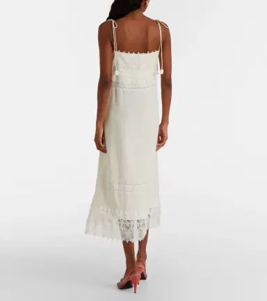 Valentino Lace-trimmed linen midi dress | Thumbnail 3 Valentino Lace-trimmed linen midi dress | Thumbnail 3