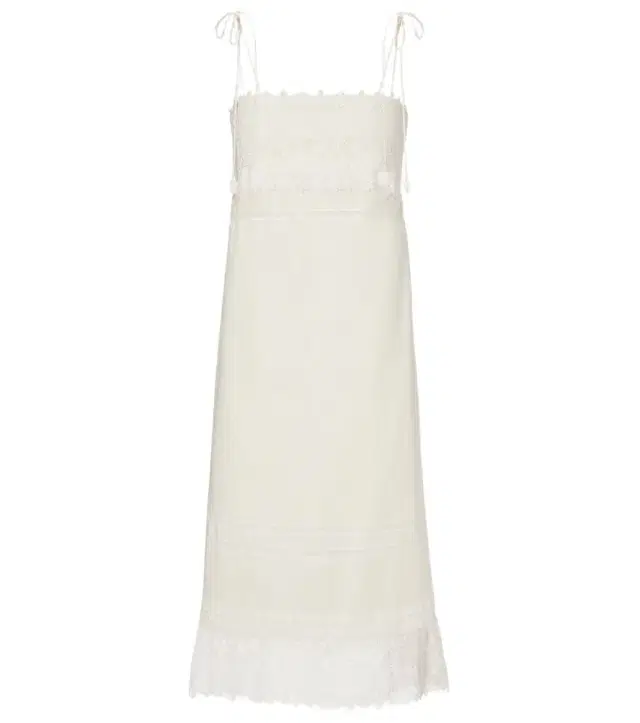 Valentino Lace-trimmed linen midi dress