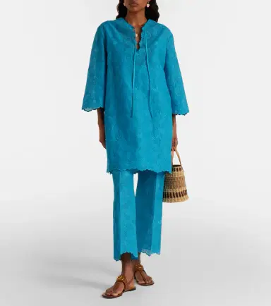 Valentino Broderie anglaise silk-trimmed cotton kaftan | Thumbnail 2 Valentino Broderie anglaise silk-trimmed cotton kaftan | Thumbnail 2