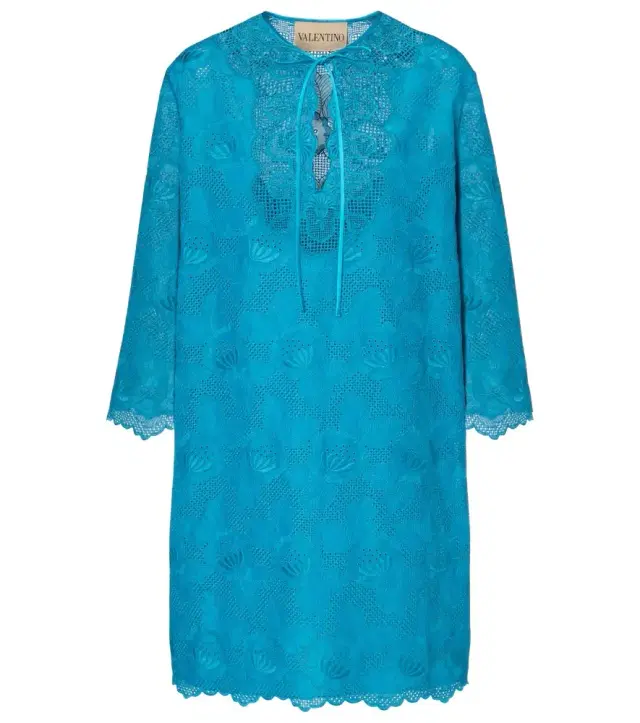 Broderie anglaise silk-trimmed cotton kaftan