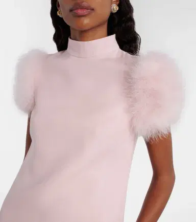 Valentino Feather-trimmed turtleneck Crepe Couture minidress | Thumbnail 2
