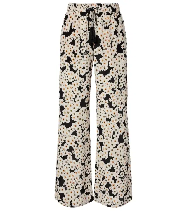 Floral silk crêpe de chine wide-leg pants