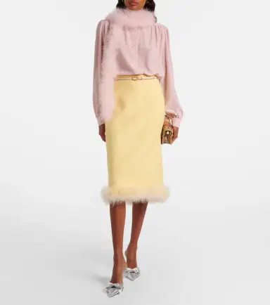 Valentino Crepe Couture feather-trimmed pencil skirt | Thumbnail 3