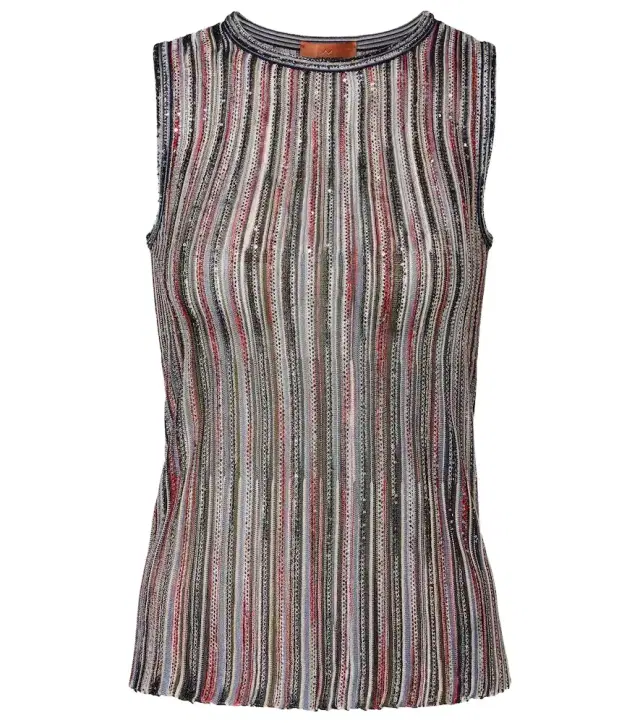 Sequined striped lamé top