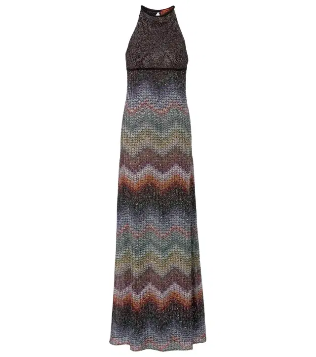 Missoni Zigzag halterneck lamé maxi dress
