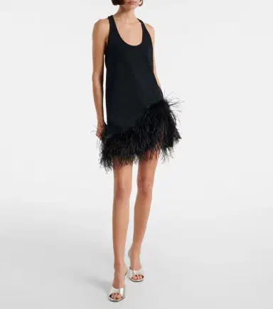 The Attico Ribbed-knit feather-trimmed cotton minidress | Thumbnail 4 The Attico Ribbed-knit feather-trimmed cotton minidress | Thumbnail 4