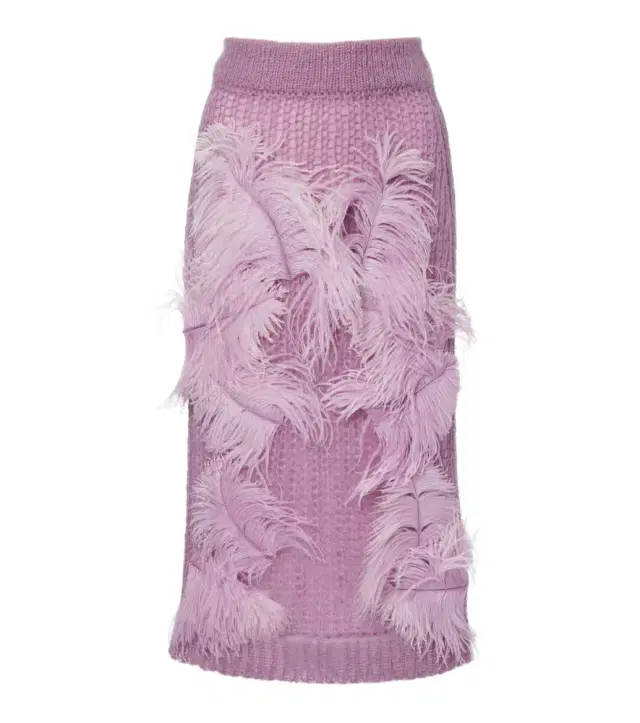 The Attico Feather-trimmed knitted midi skirt