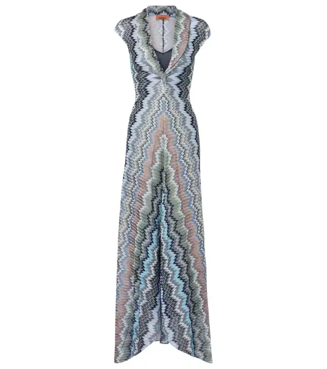 Zigzag gathered knitted maxi dress