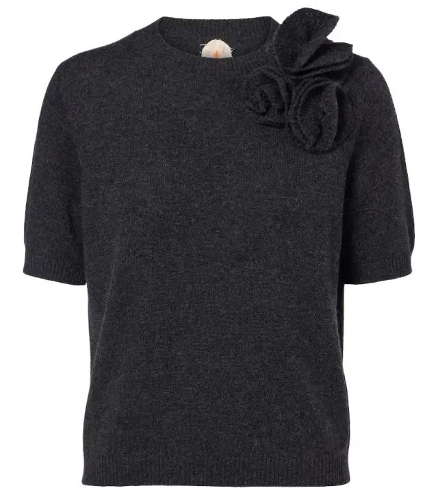 Floral-appliqué wool and cashmere sweater