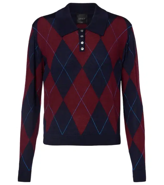 Leset James argyle wool polo sweater