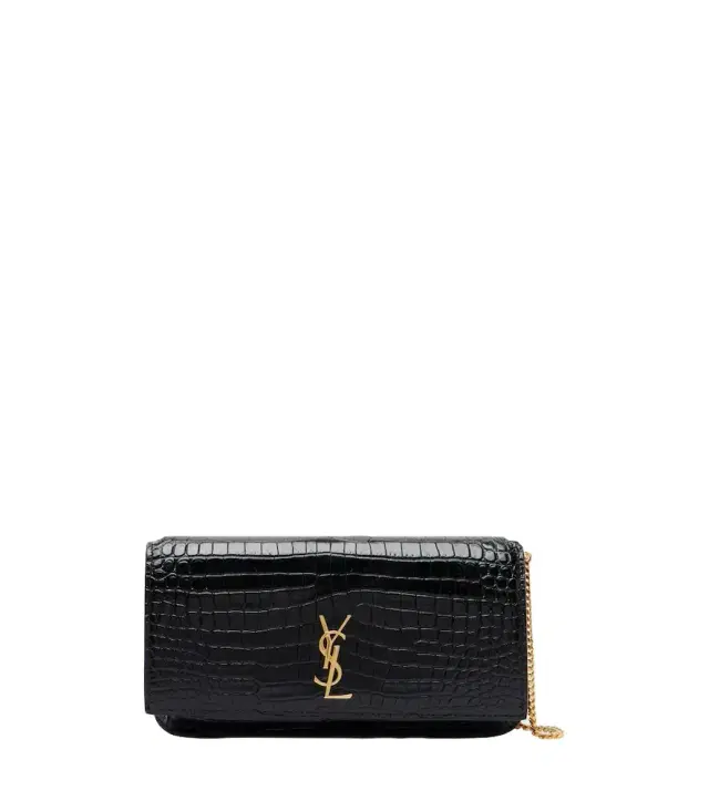 Saint Laurent Cassandre Mini croc-effect leather phone pouch