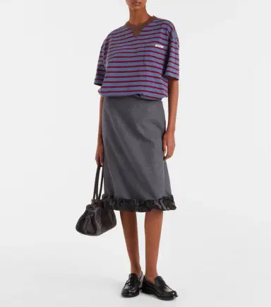 Prada Satin-trimmed wool midi skirt | Thumbnail 3