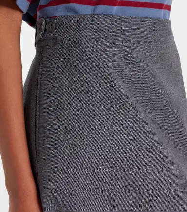 Prada Satin-trimmed wool midi skirt | Thumbnail 4