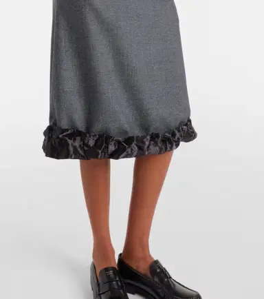 Prada Satin-trimmed wool midi skirt | Thumbnail 5