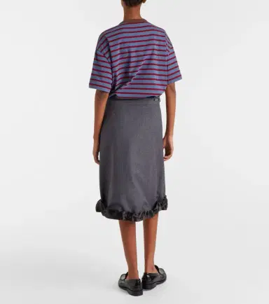 Prada Satin-trimmed wool midi skirt | Thumbnail 6