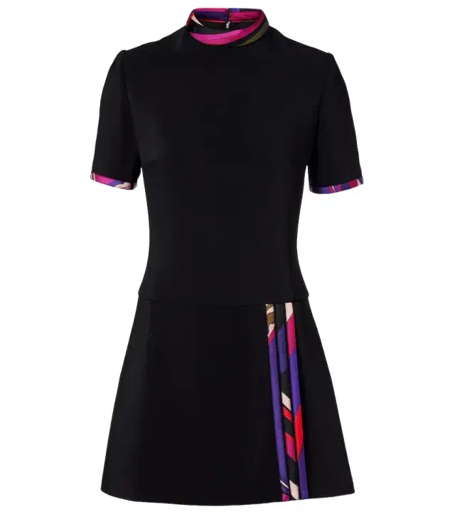 Printed silk-trimmed cady minidress