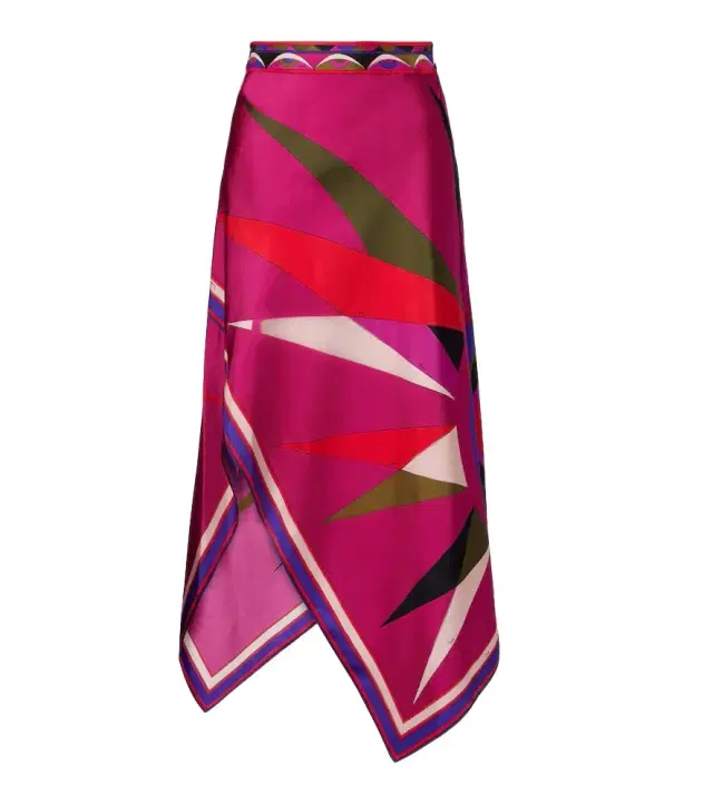Hawaii asymmetric silk satin midi skirt