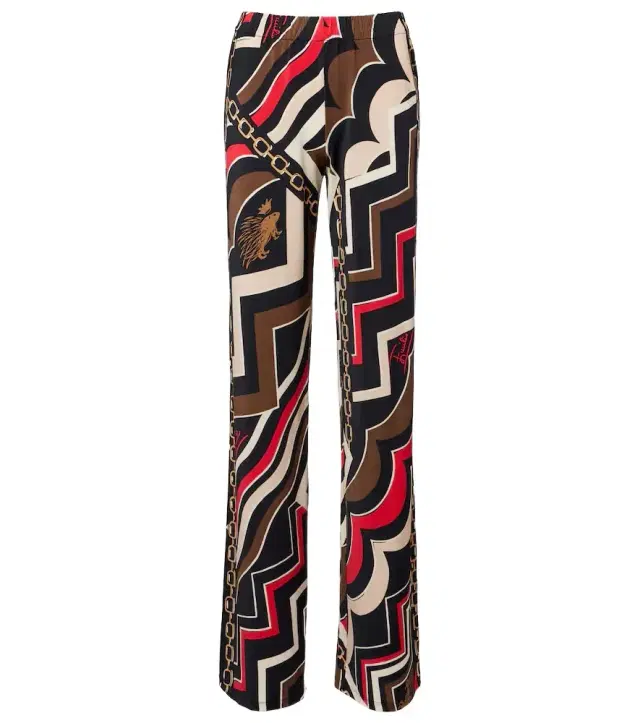 Printed jersey satin straight pants
