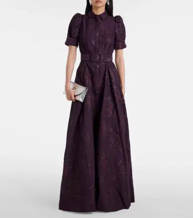 Rebecca Vallance Afina belted floral brocade gown | Thumbnail 5