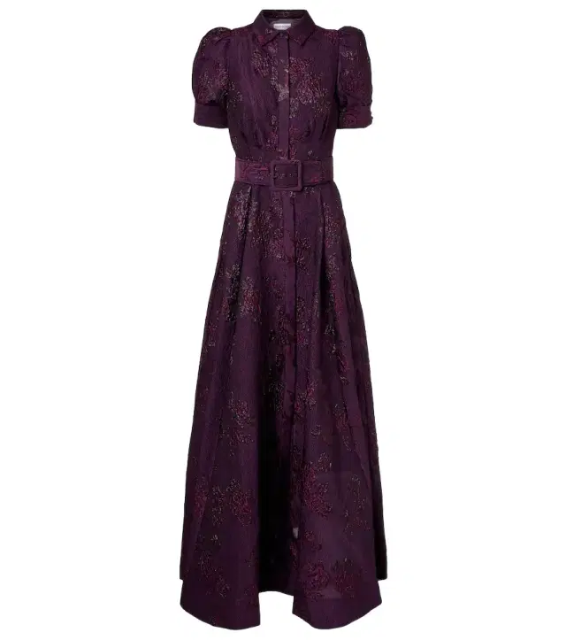 Afina belted floral brocade gown