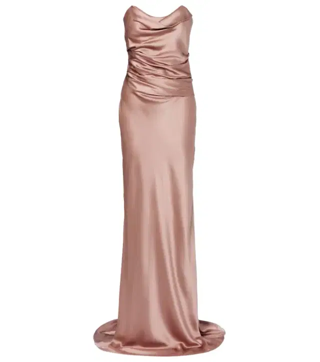 Ruched strapless silk satin corset dress