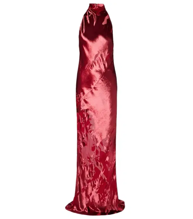 Halterneck open-back velvet gown
