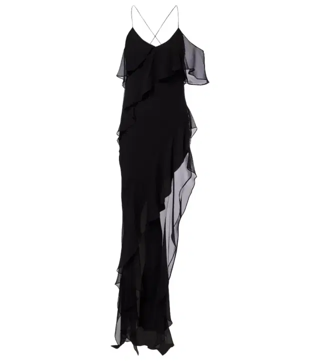 Ruffled silk chiffon maxi dress