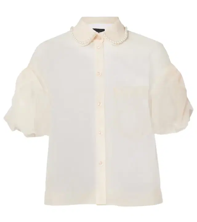 Simone Rocha Cropped puff-sleeve tulle blouse