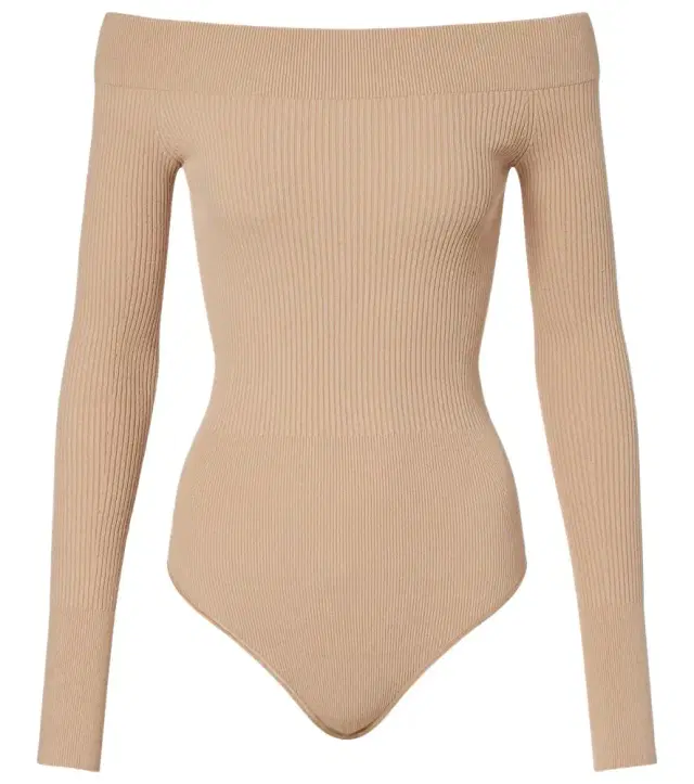 Alaïa Ribbed-knit off-shoulder bodysuit