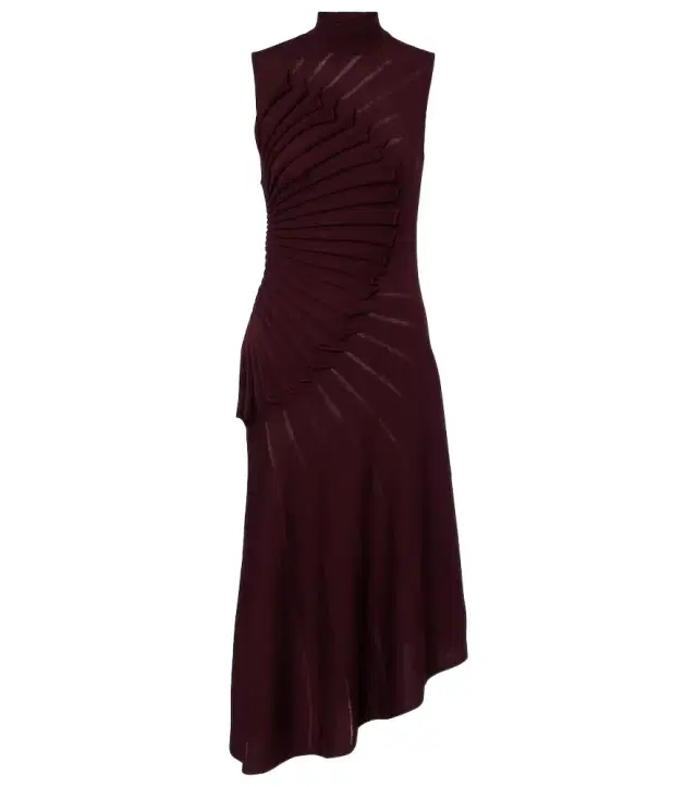 Alaia Alaïa Asymmetric pleated wool midi dress