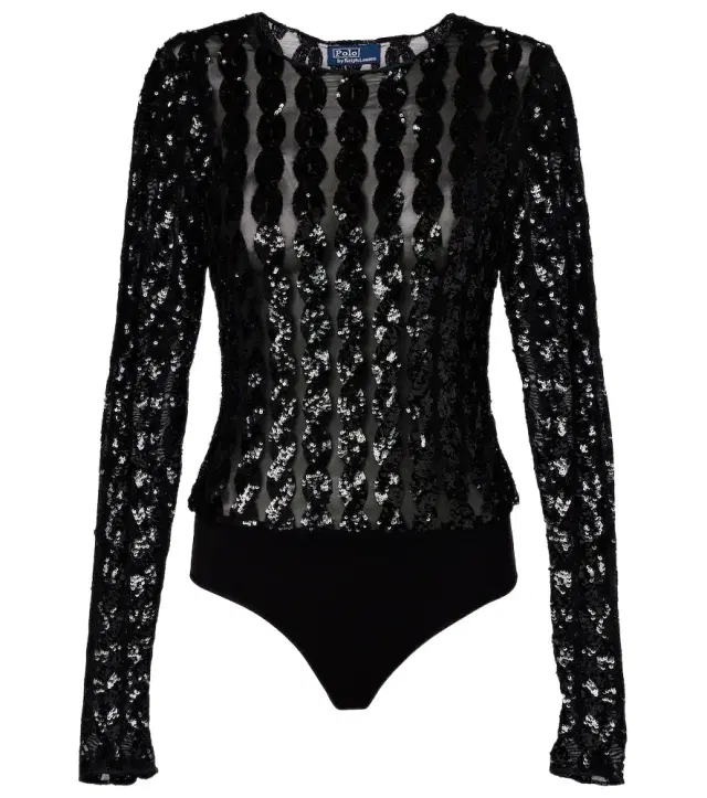 Polo Ralph Lauren Sequined mesh and jersey bodysuit