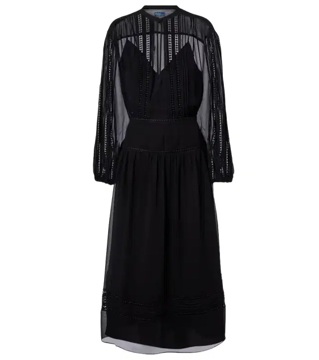 Polo Ralph Lauren Lace-trimmed georgette midi dress