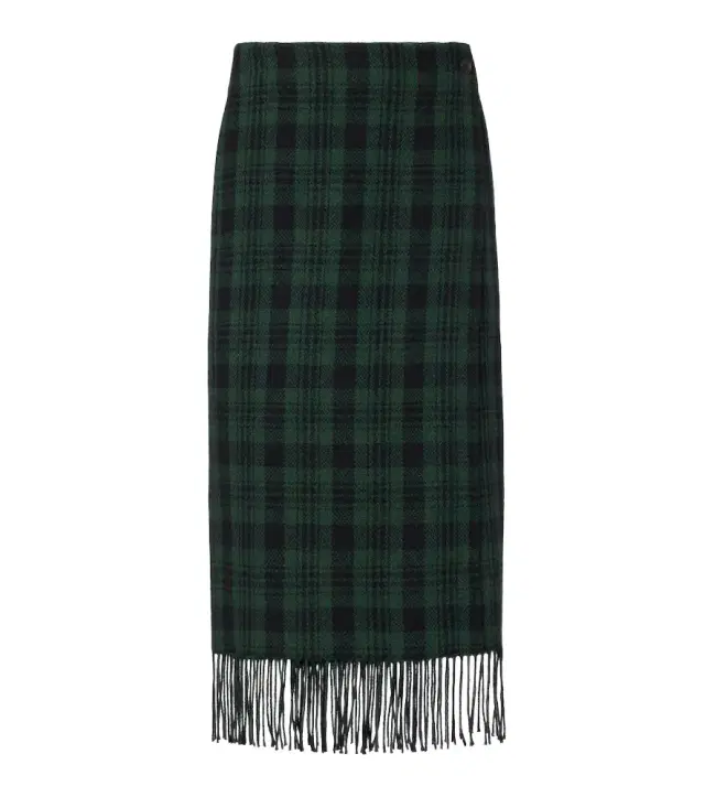Polo Ralph Lauren Checked fringed wool-blend wrap skirt