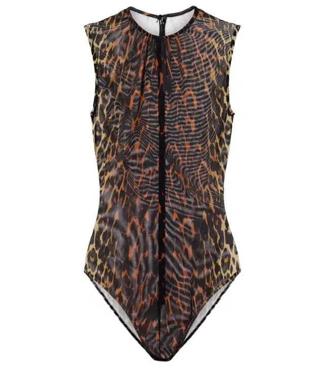 Leopard-print mesh bodysuit