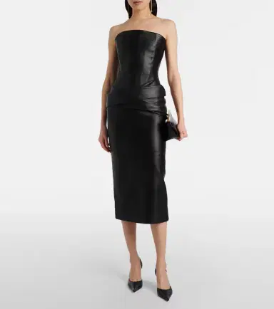 Alex Perry Strapless leather midi dress | Thumbnail 2 Alex Perry Strapless leather midi dress | Thumbnail 2