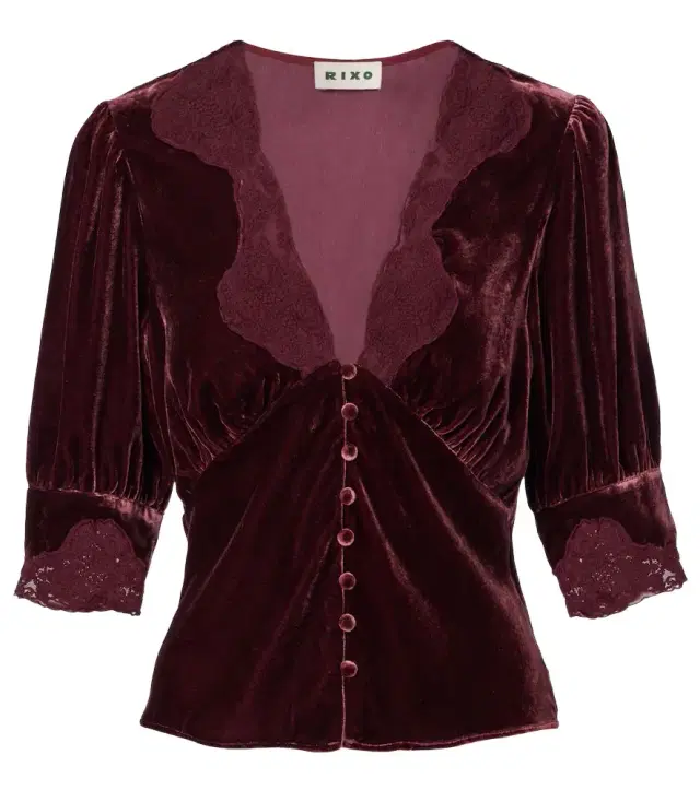 Rixo Amanda lace-trimmed velvet top
