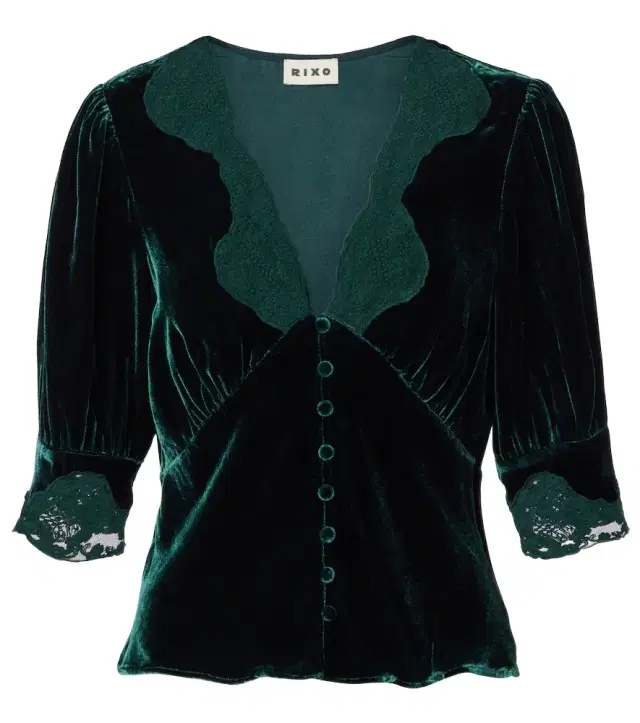 Rixo Amanda lace-trimmed velvet top